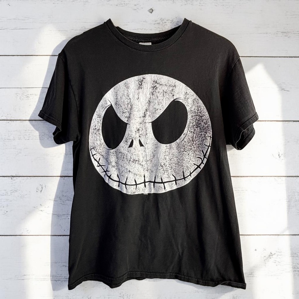 Goth Grunge Jack Skellington Graphic T-Shirt Disney Size M Black 100% Cotton